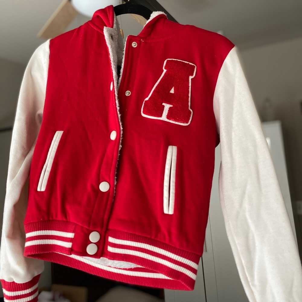 Red and white letterman jacket